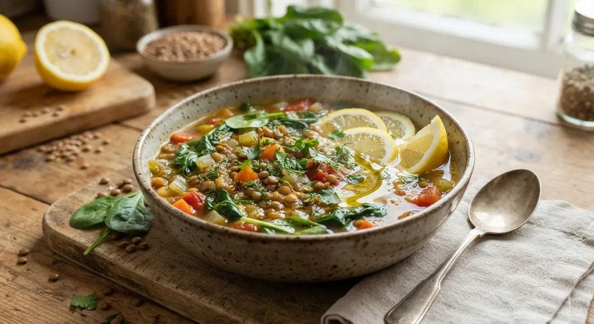 Lentil Lemon Soup with Spinach